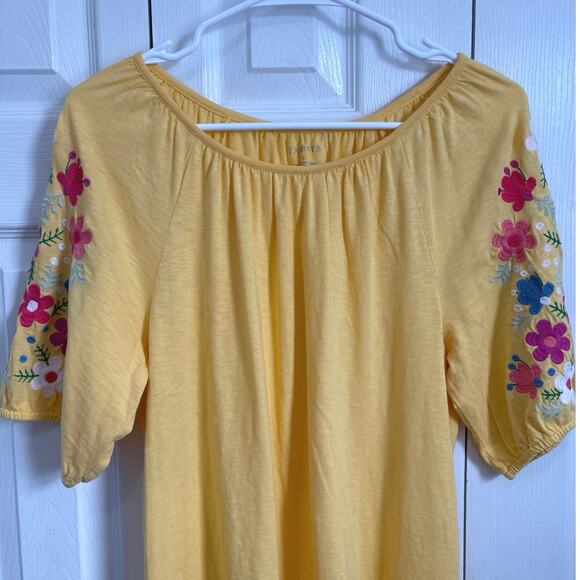 Talbots Butter Yellow Floral Embroidered Cotton Modal Top Size Small - Picture 4 of 8